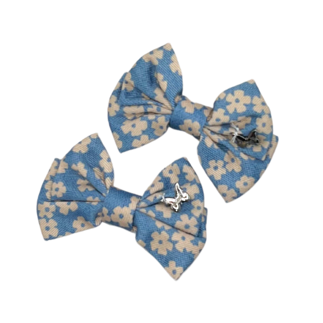 Floral Denim Mini Clip Set - Chambray