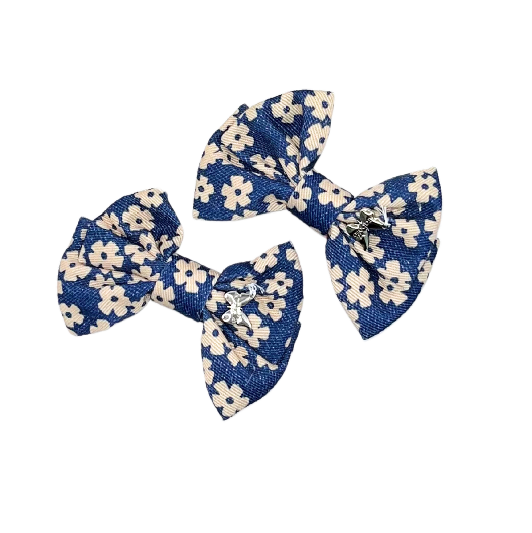 Floral Denim Mini Clip Set - Denim