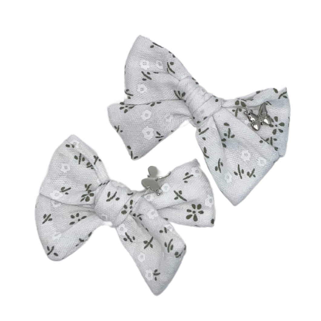 Printed Floral Mini Clip Set - White