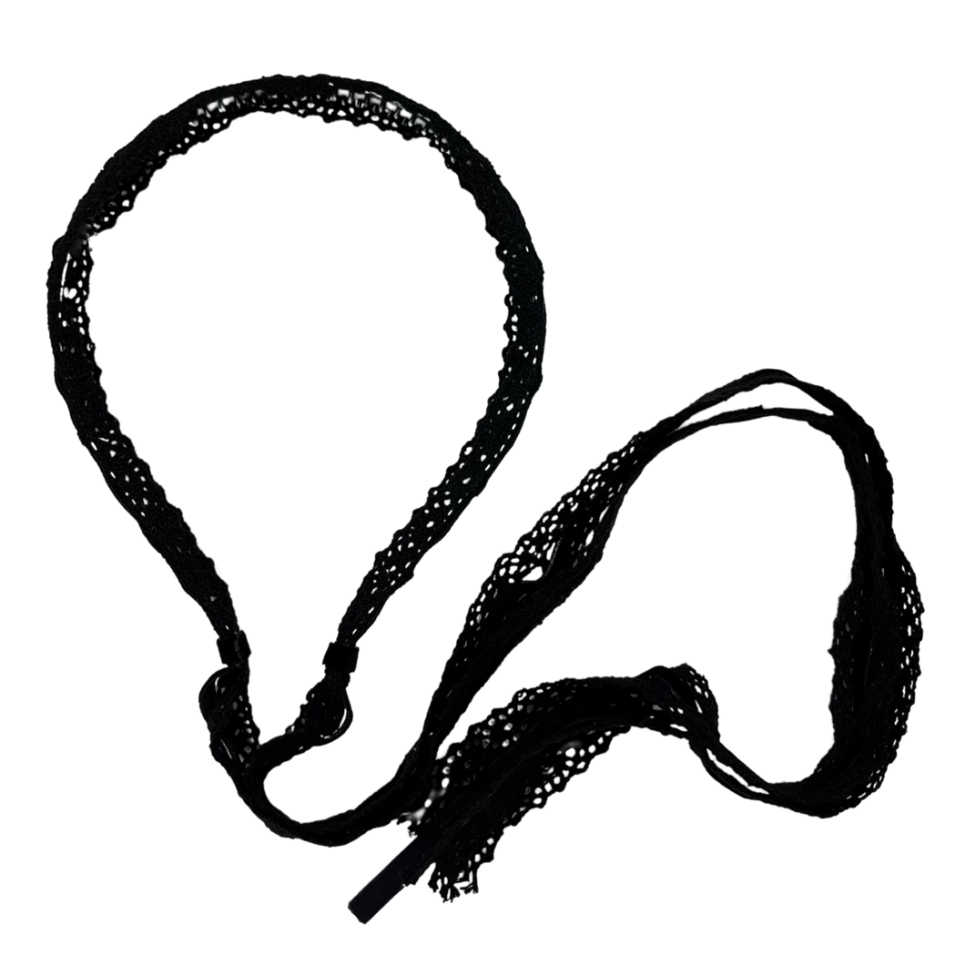 Velvet Lace Headband with Sash - Black