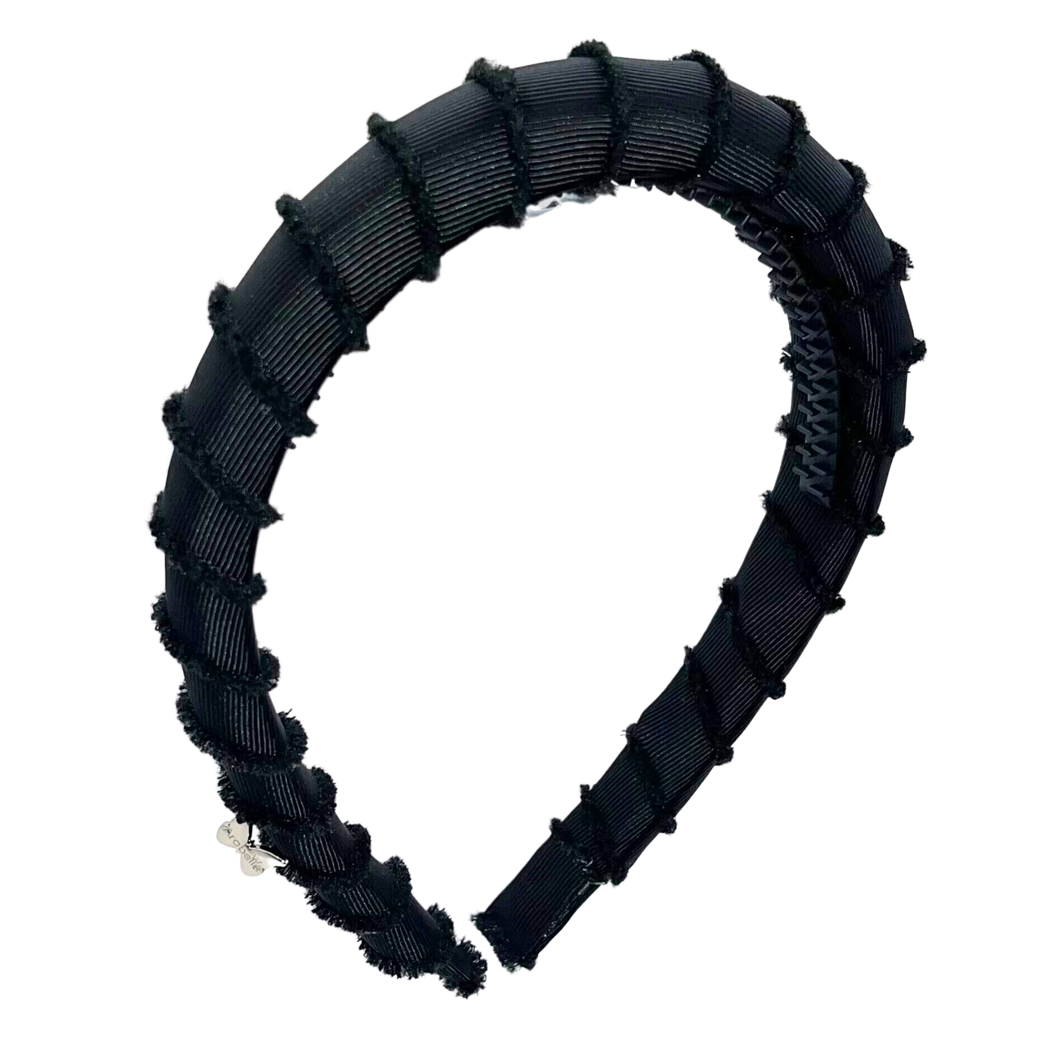 Frayed Grosgrain Headband - Black