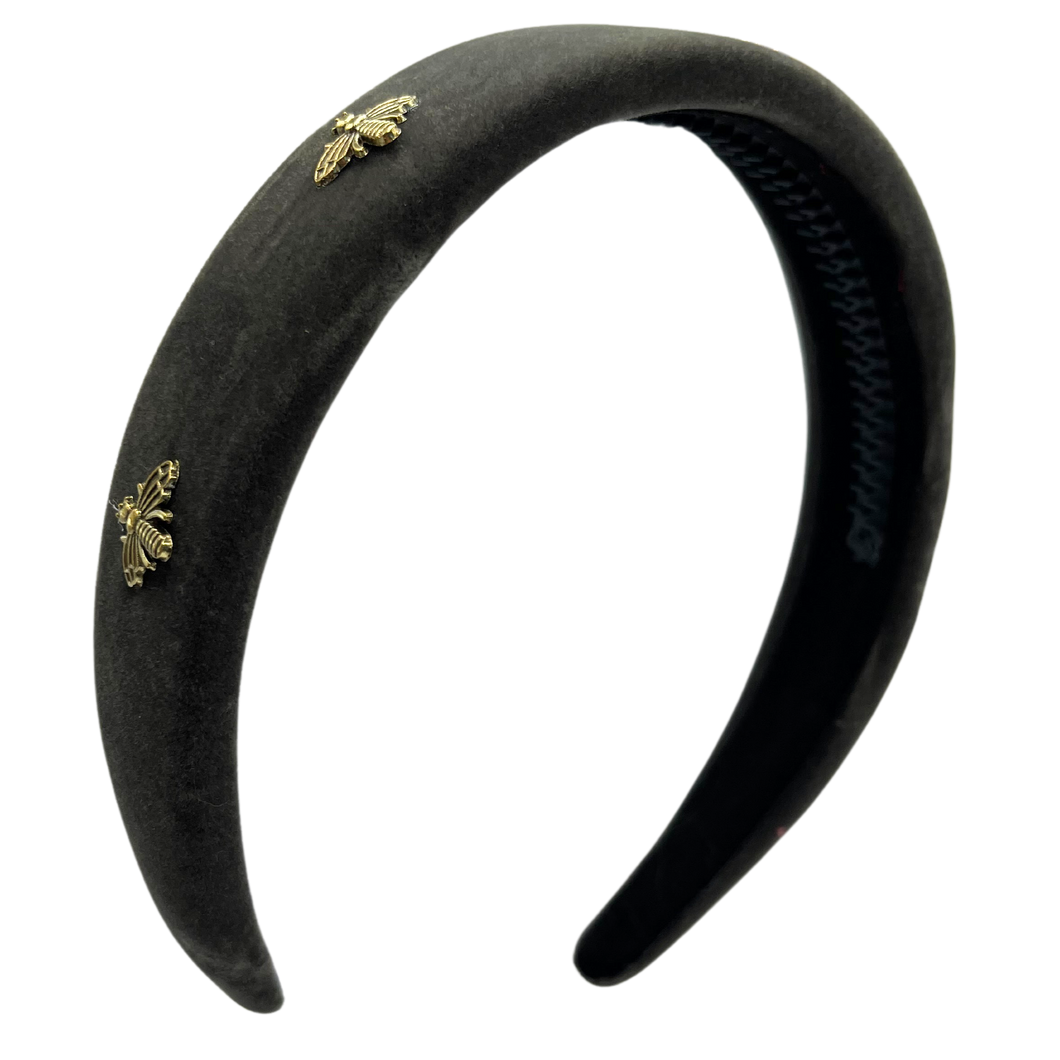 Velvet Bee Headband - Grey