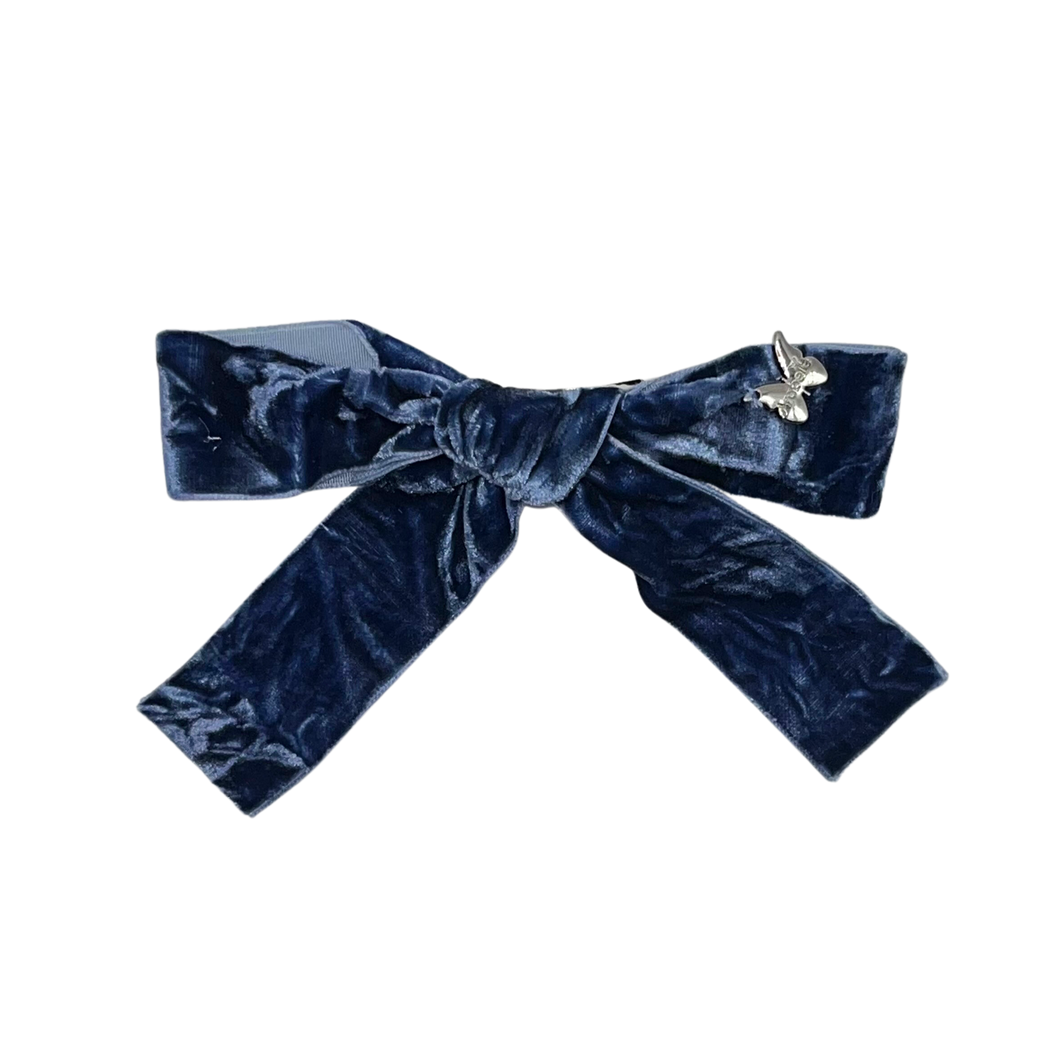 Crinkle Velvet Medium Clip - Navy