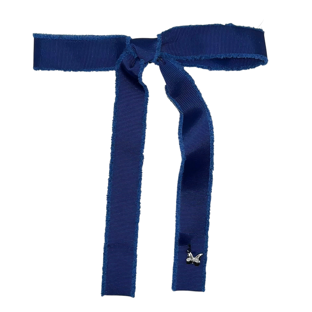 Frayed Grosgrain Large Clip - Navy