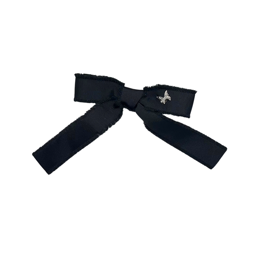 Frayed Grosgrain Medium Clip - Black
