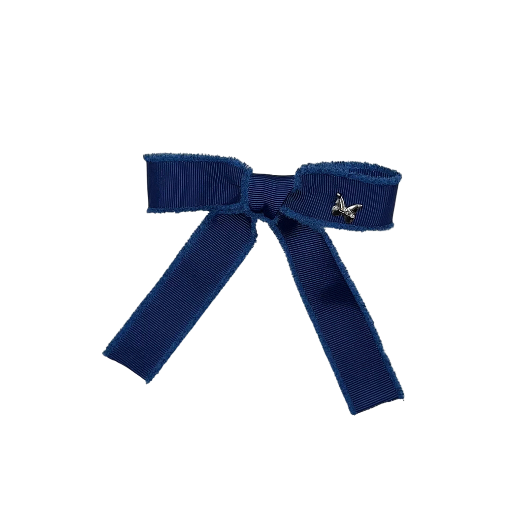 Frayed Grosgrain Medium Clip - Navy