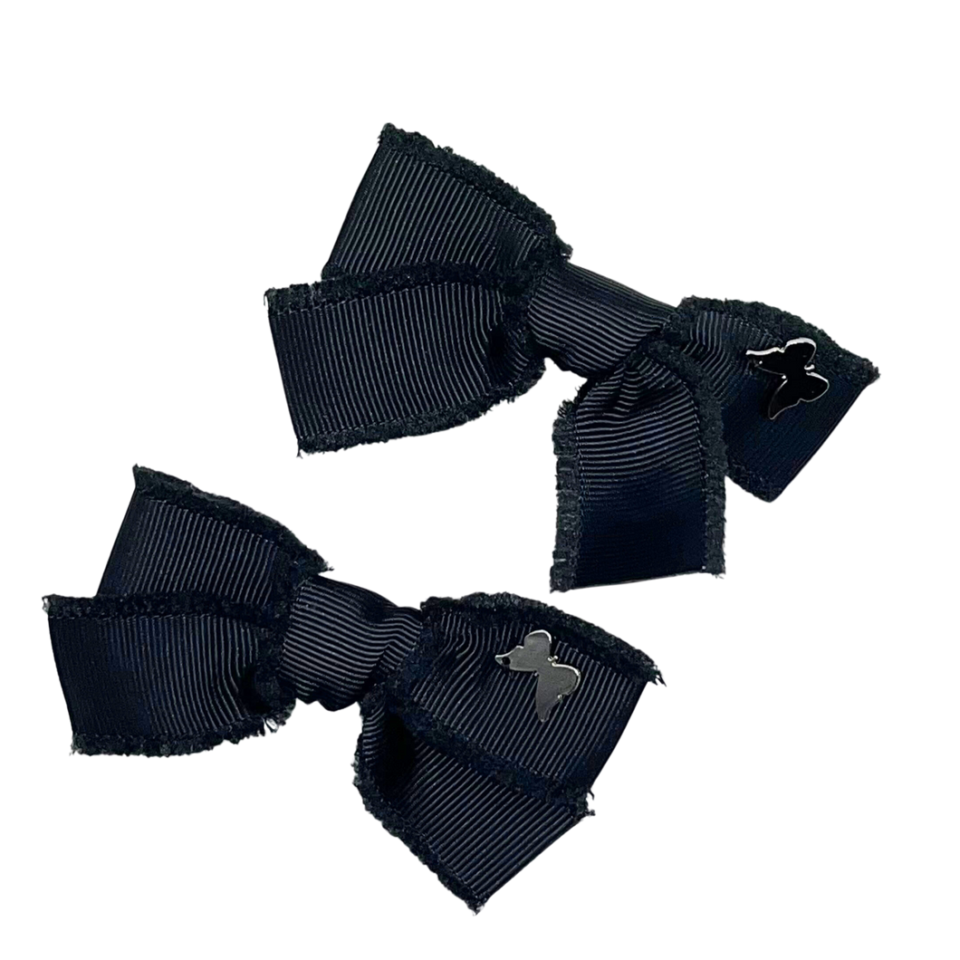 Frayed Grosgrain Mini Clip Set - Black