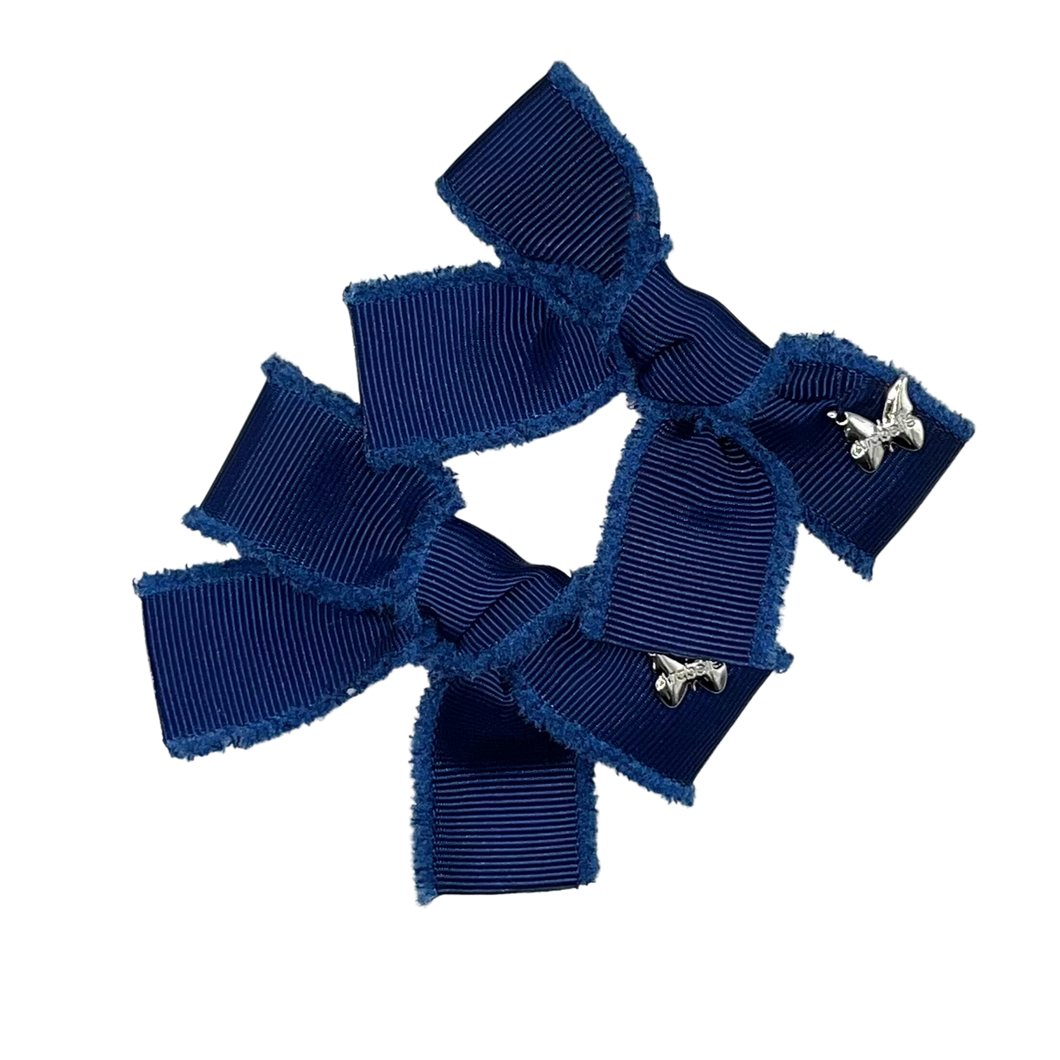 Frayed Grosgrain Mini Clip Set - Navy