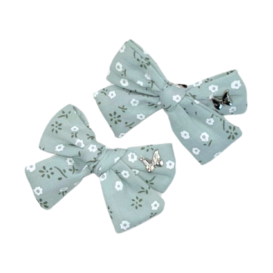Printed Floral Mini Clip Set - Sage