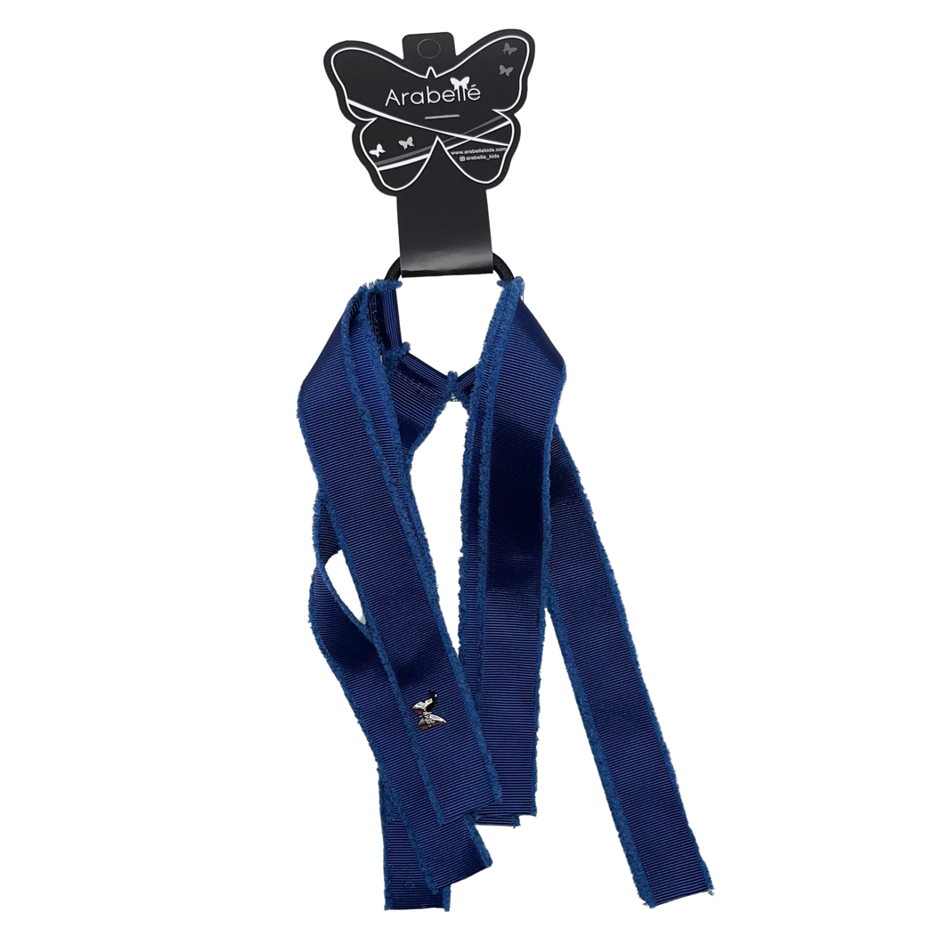 Frayed Grosgrain Pony with Streamers - Navy