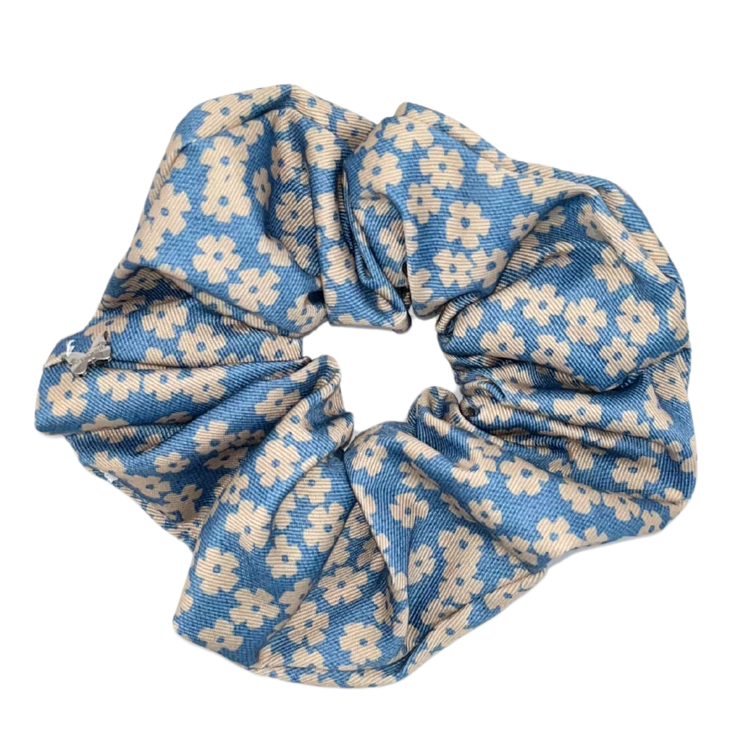 Floral Denim Oversized Scrunchie - Chambray