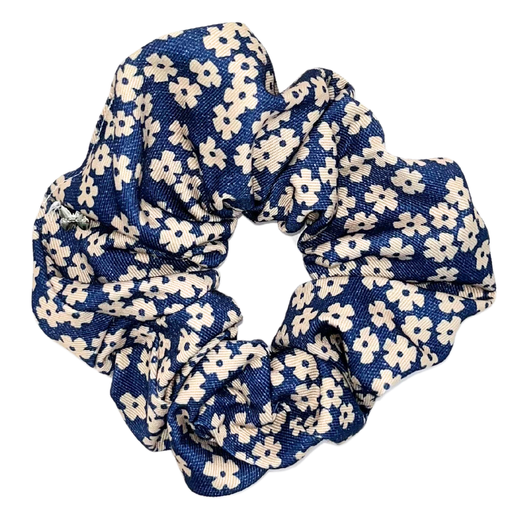 Floral Denim Oversized Scrunchie - Denim