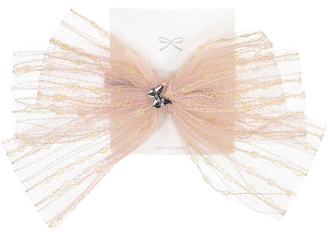 Metallic Tulle Large Bow Clip- Pink
