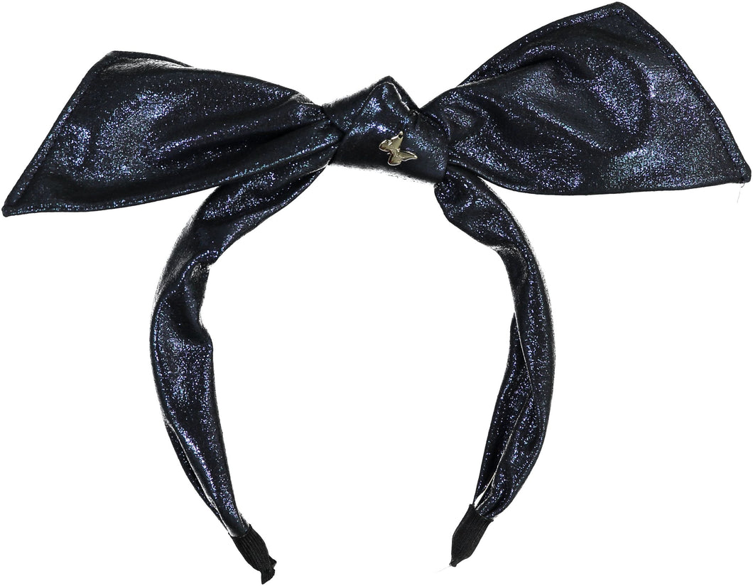 Metallic Twisted Bow Headband - Navy