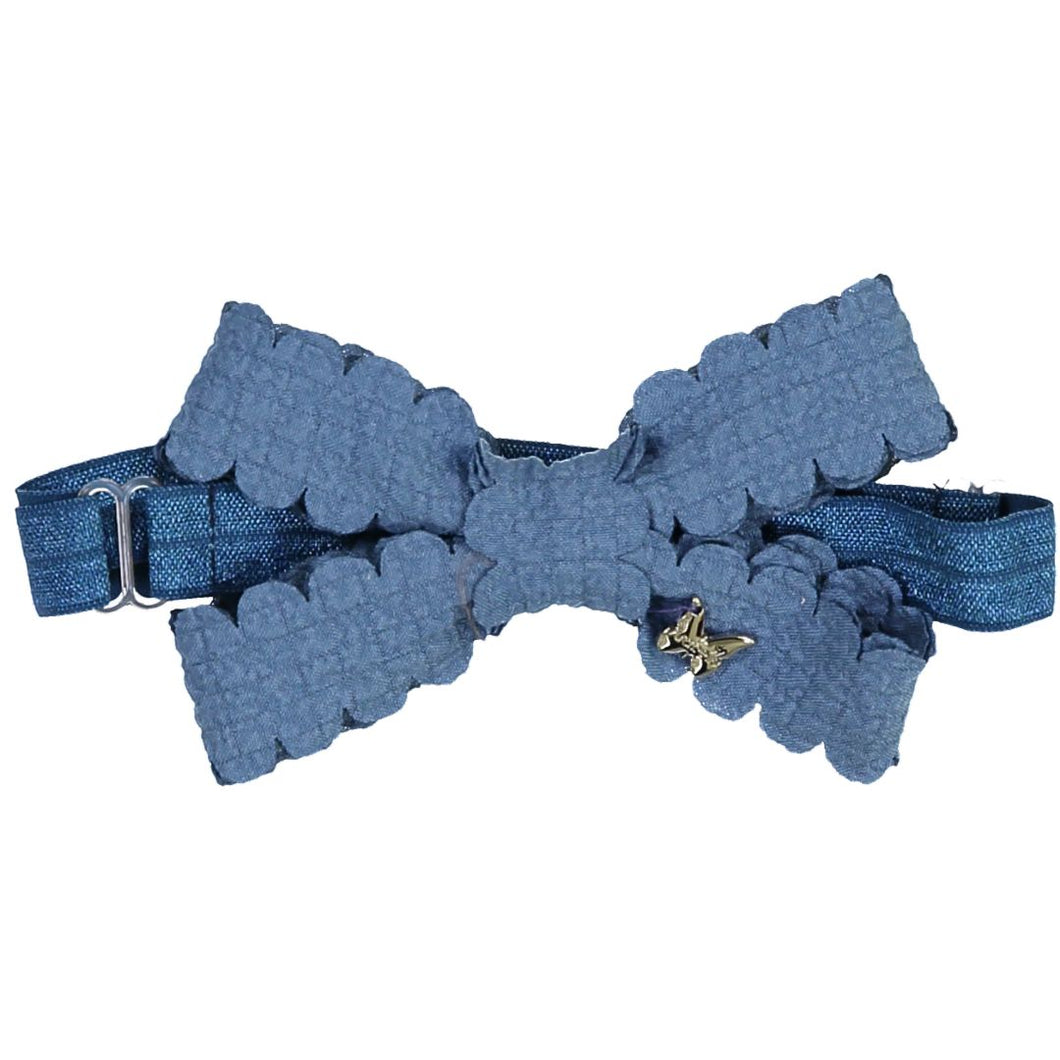 Gauze Scalloped Bow Baby Band - Sapphire