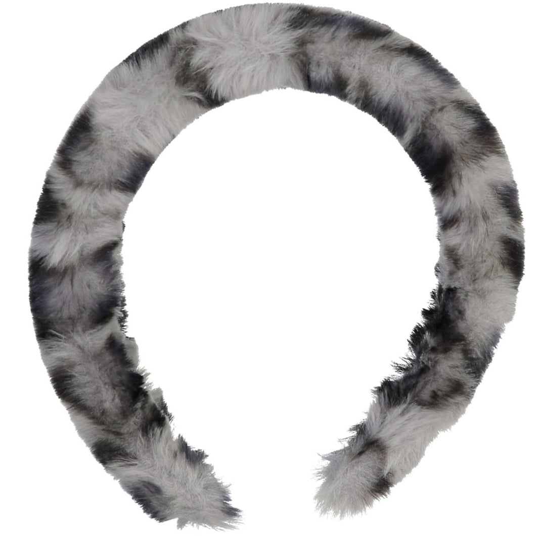Animal Print Fur Headband - Dark Grey