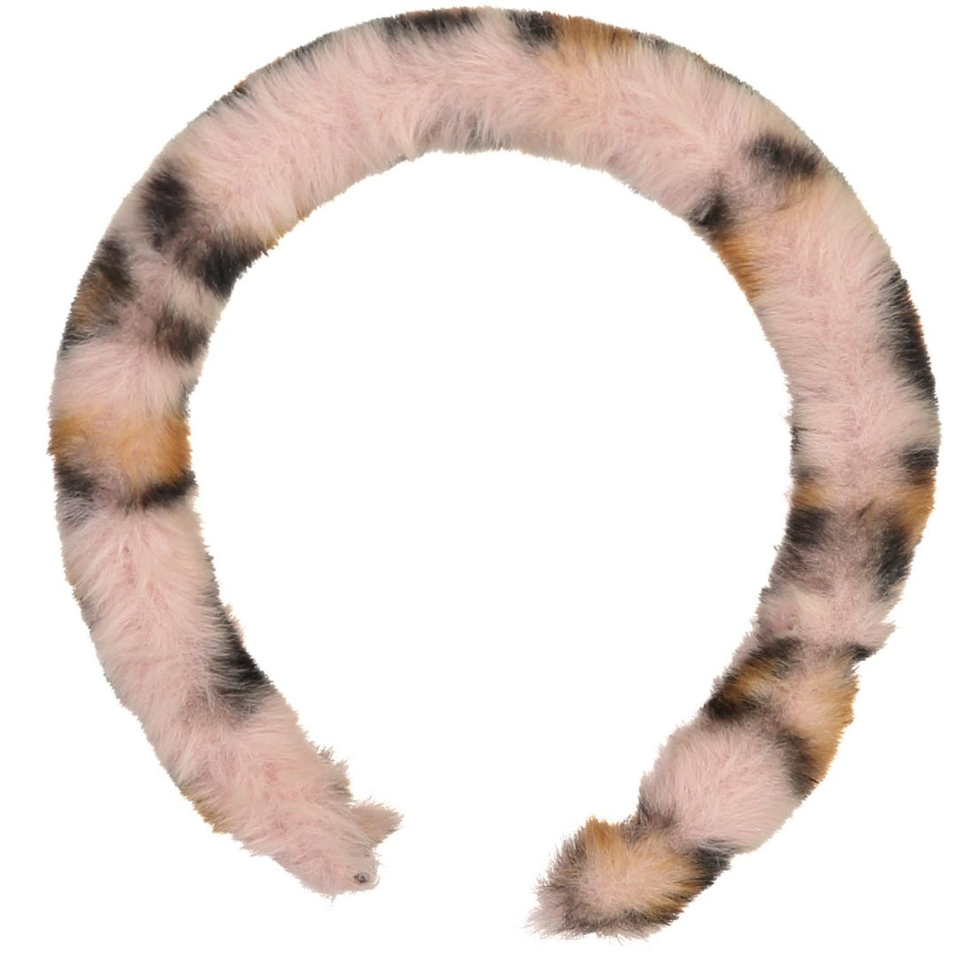 Animal Print Fur Headband - Pink