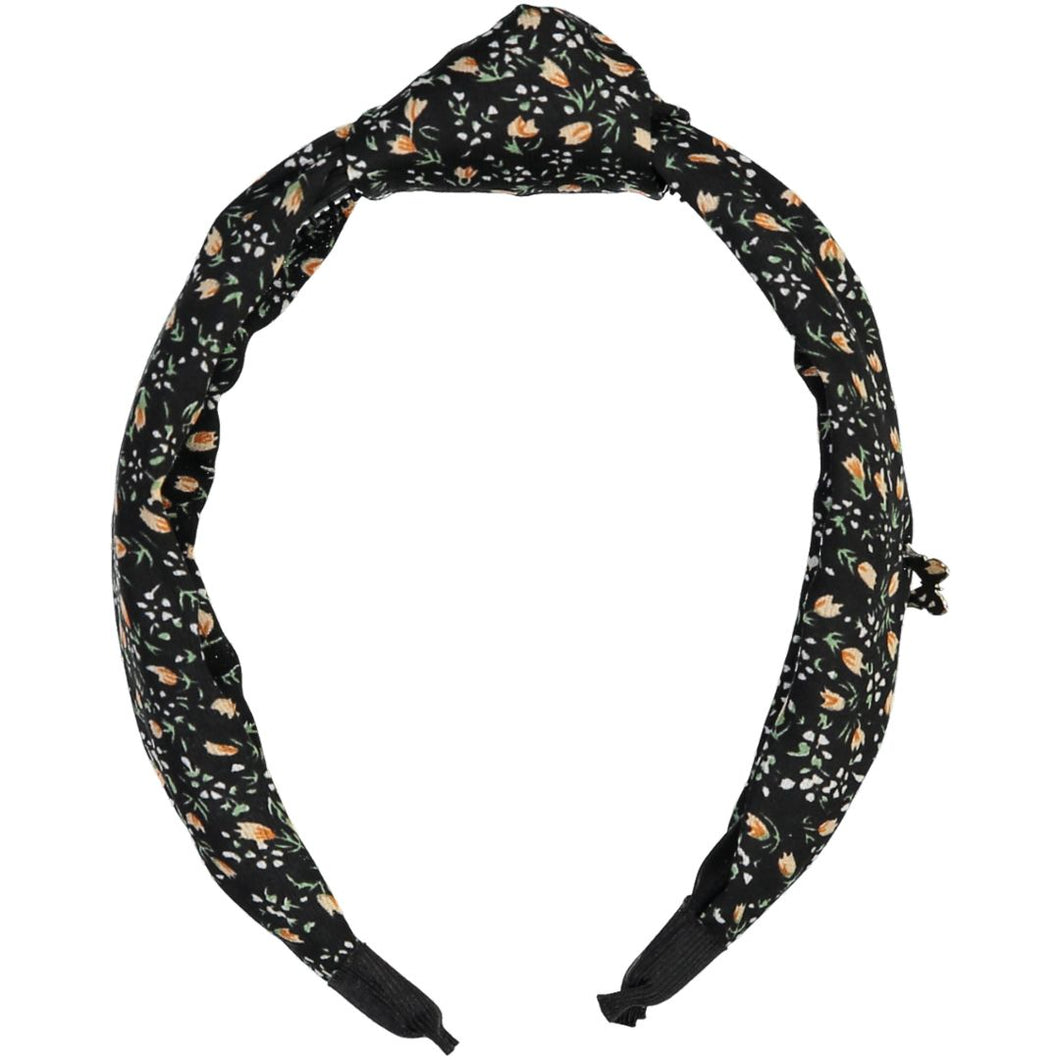 Floral Chiffon Top Knot Headband - Black