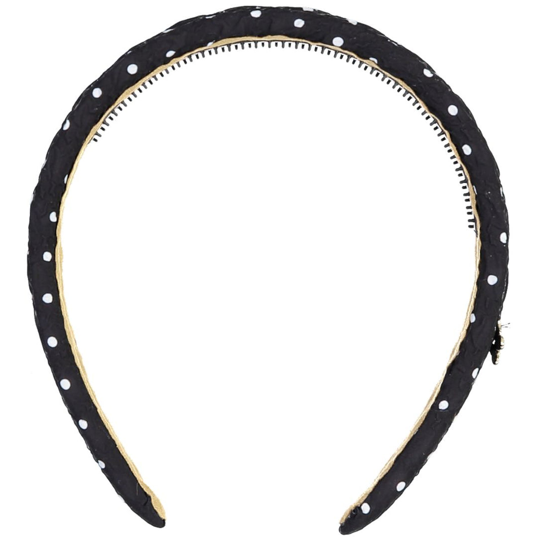 Polka Dot Padded Headband - Black with Cream Dots