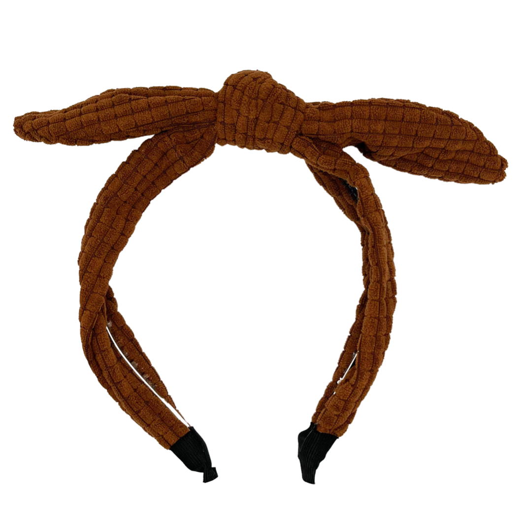 Quilted Velour Headband - Cognac