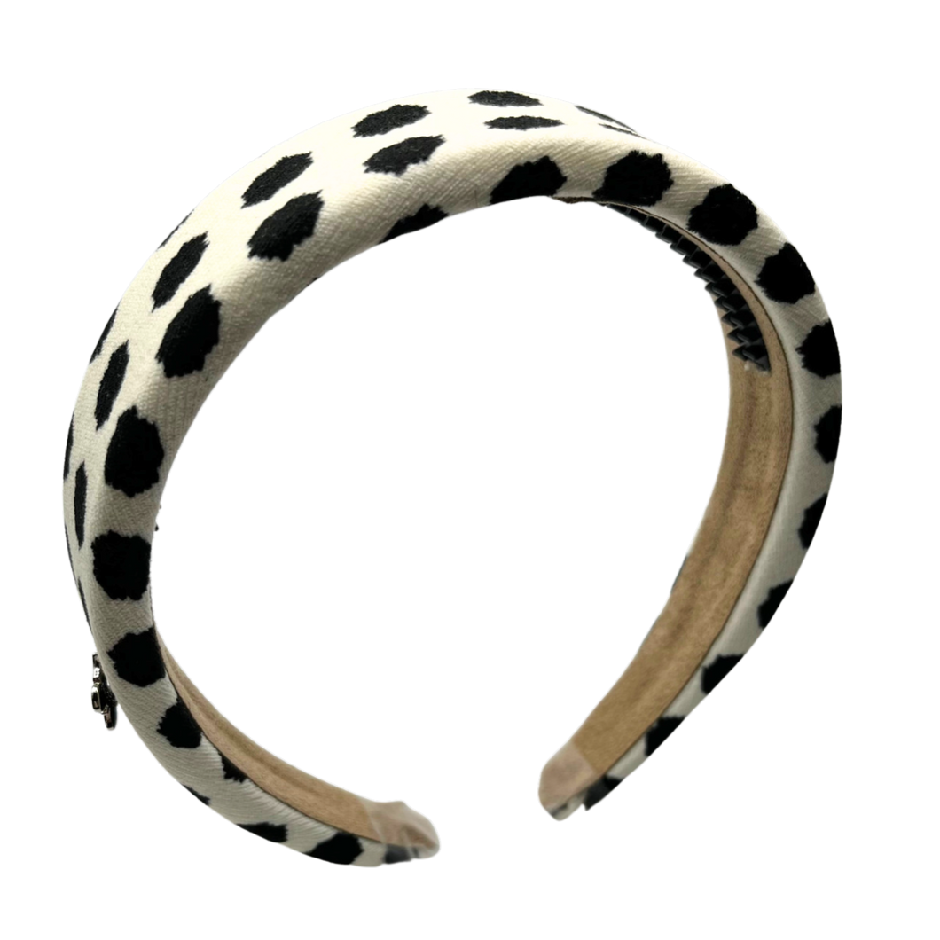 Messy Dot Padded Headband - White with Black Dots