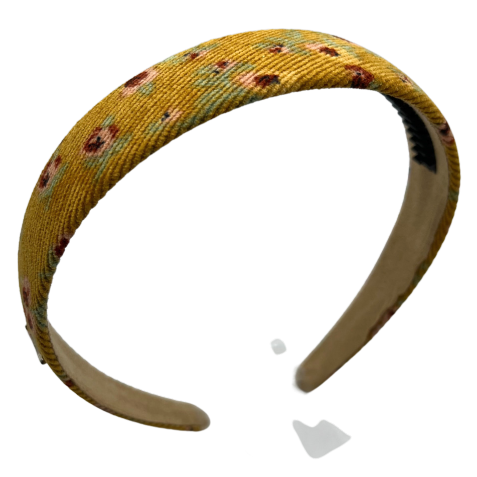 Printed Corduroy Flat Headband - Honey Floral
