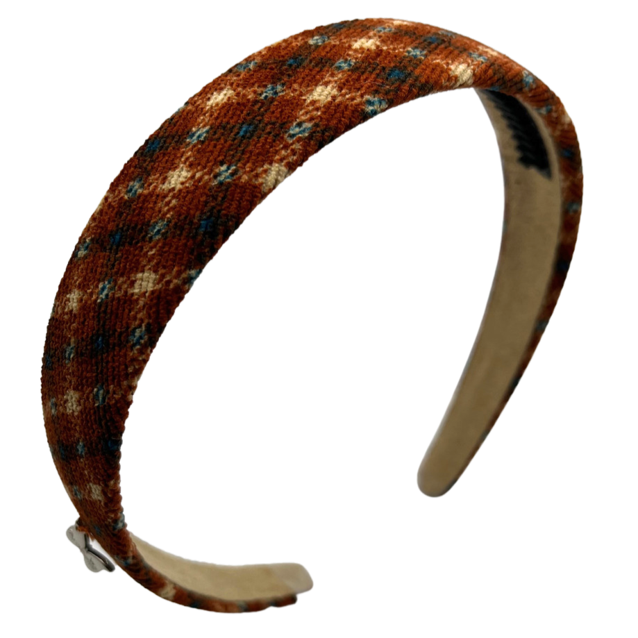 Printed Corduroy Flat Headband - Multi Plaid