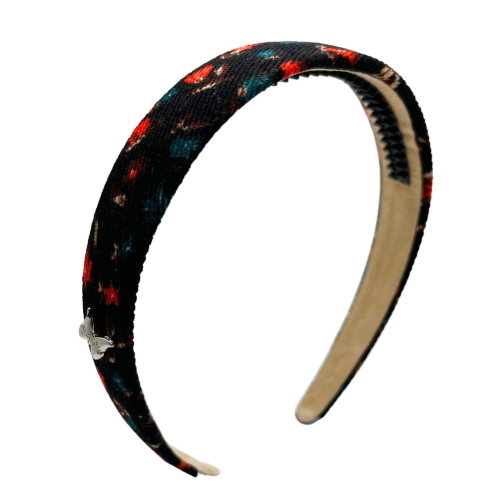 Printed Corduroy Flat Headband - Navy Floral
