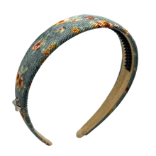 Load image into Gallery viewer, Printed Corduroy Flat Headband - Steel Blue Floral

