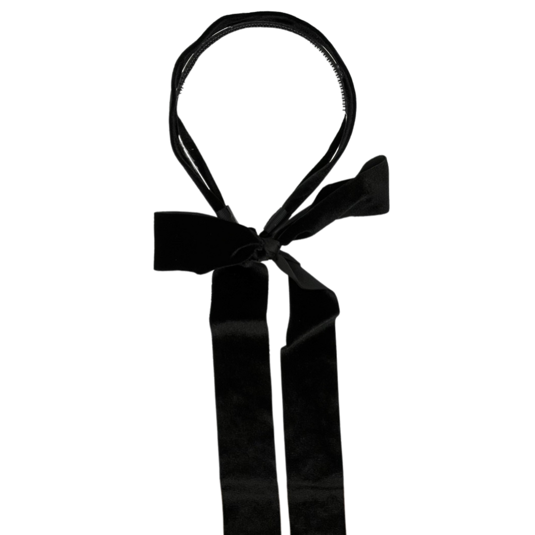 Velvet Headband With Sash- Black