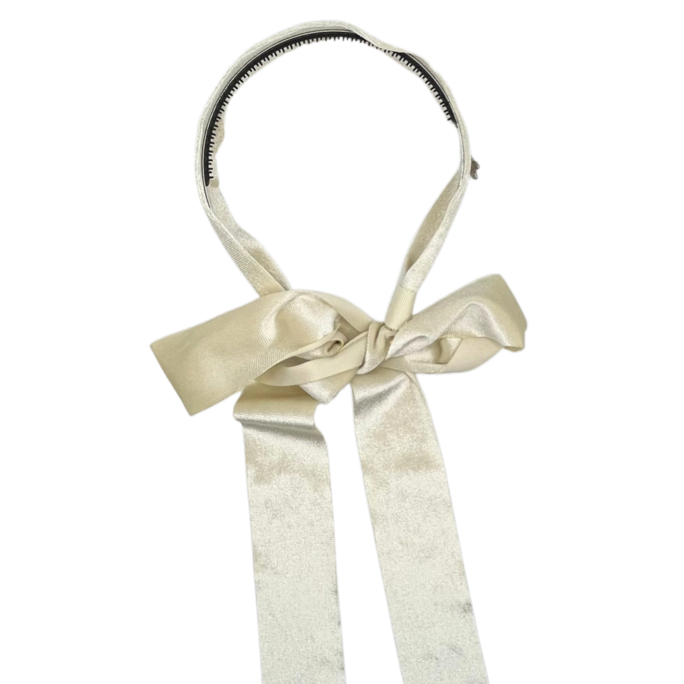 Velvet Headband With Sash- Cream