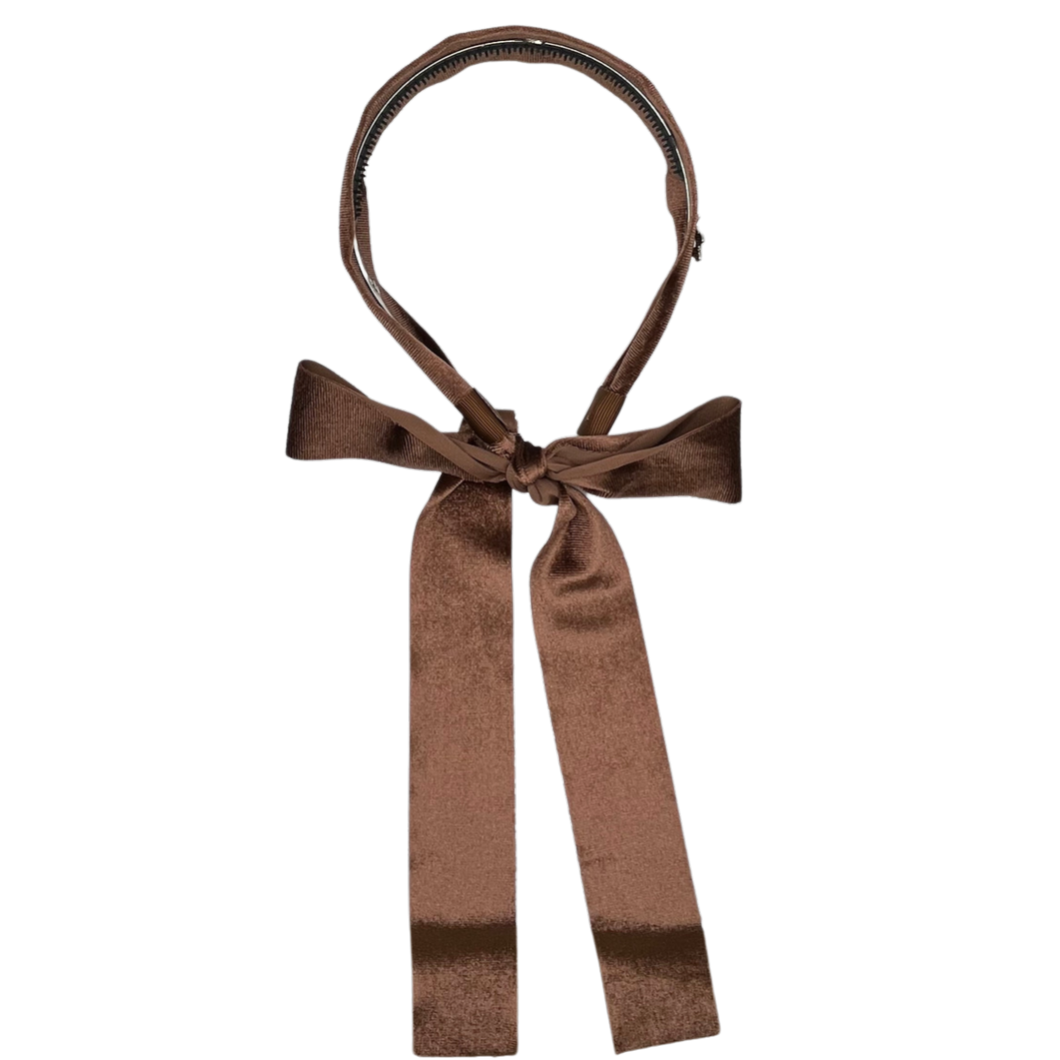 Velvet Headband With Sash- Mocha