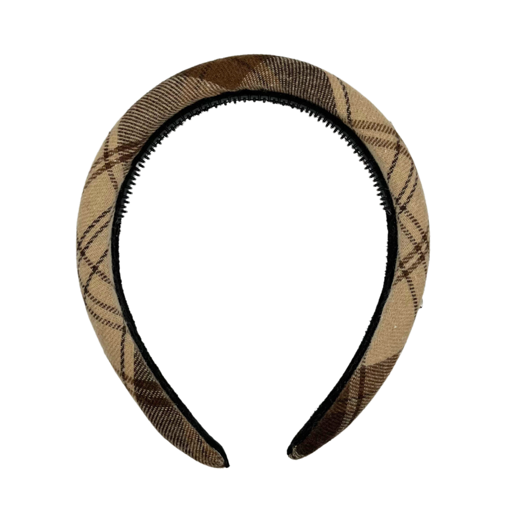 Plaid Padded Headband - Brown
