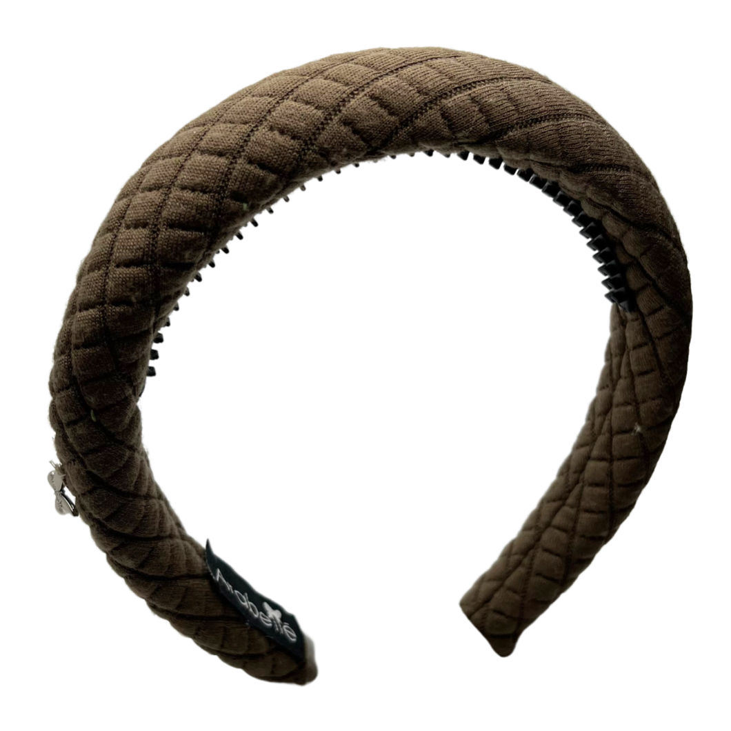 Quilted Cotton Padded Headband - Chocolate