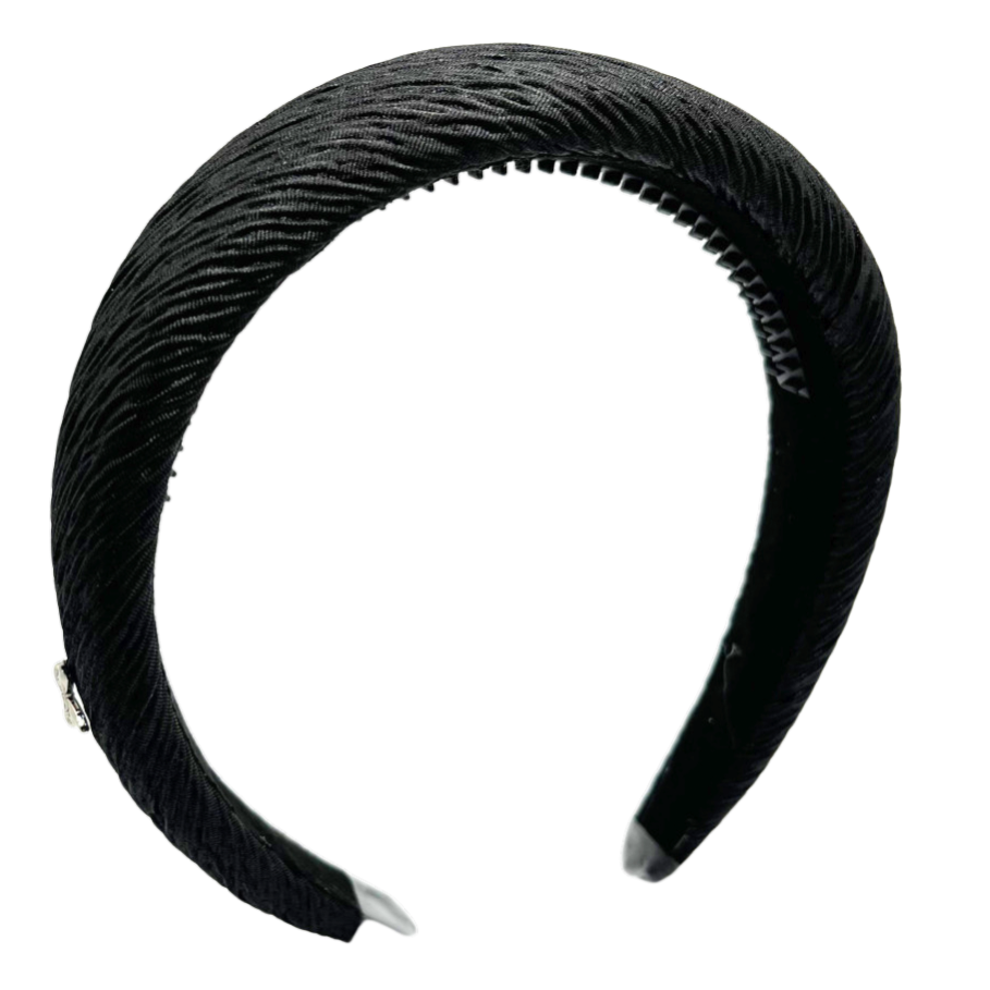 Crinkle Satin Padded Headband - Black