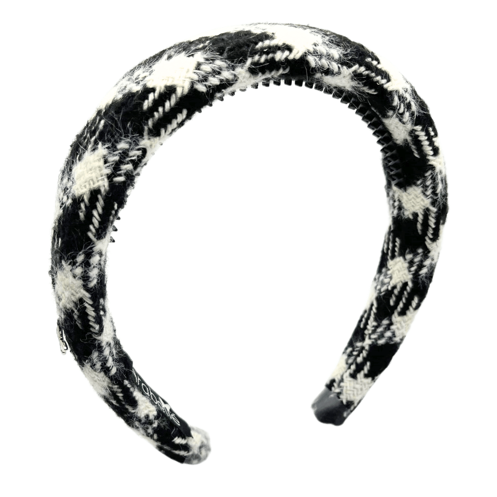 Knitted Padded Headband - Black/White Small Print