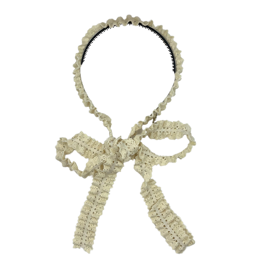 Vintage Lace Headband with Sash - Ivory