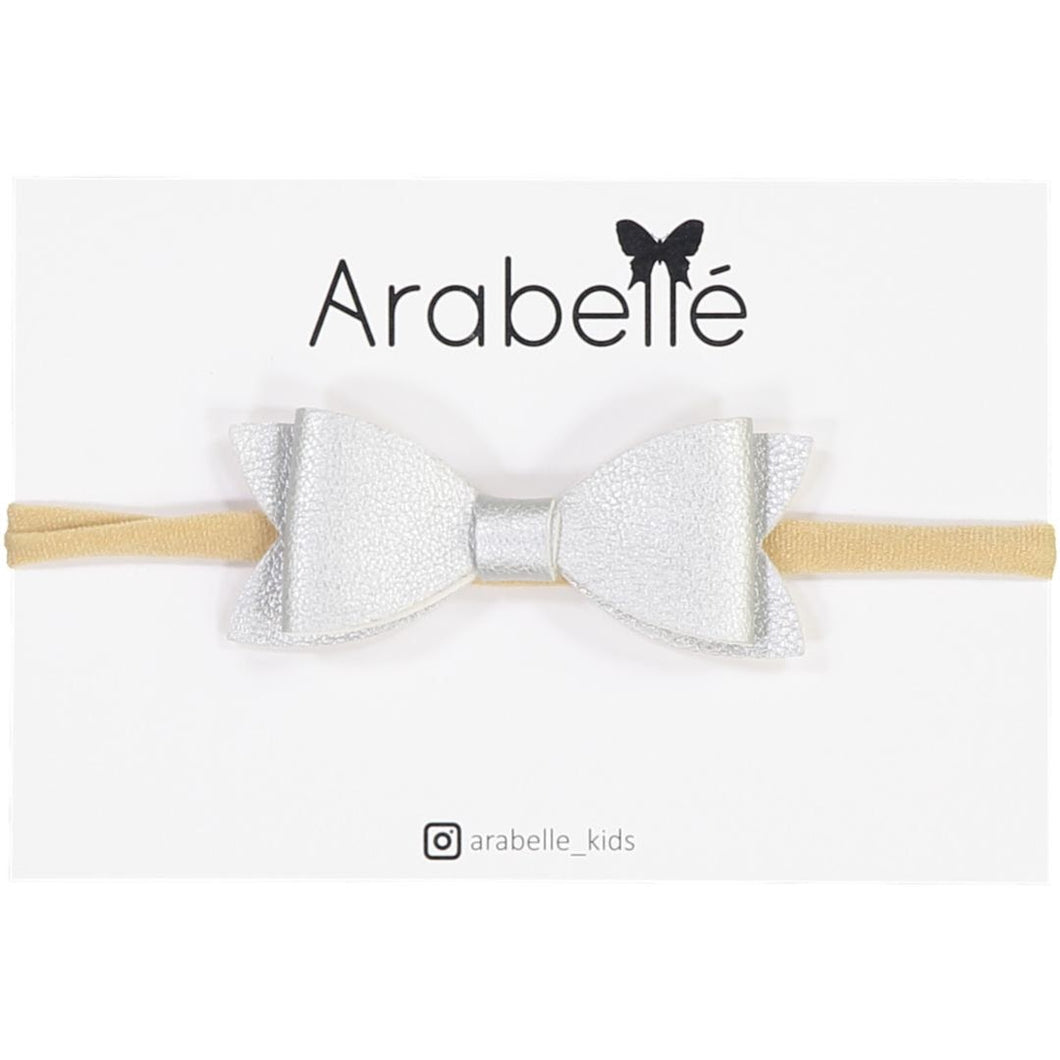 Basic Leather Newborn Bow Baby Band - Silver