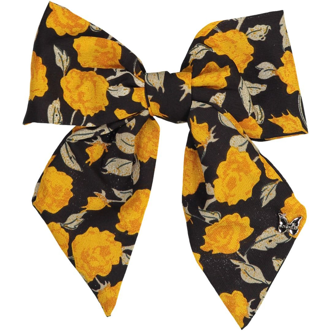 Winter Floral Large Bow Clip - Black