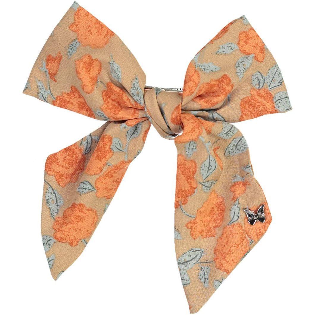 Winter Floral Large Bow Clip - Light Brown