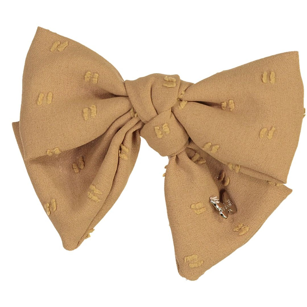 Swiss Dot Medium Bow Clip - Caramel