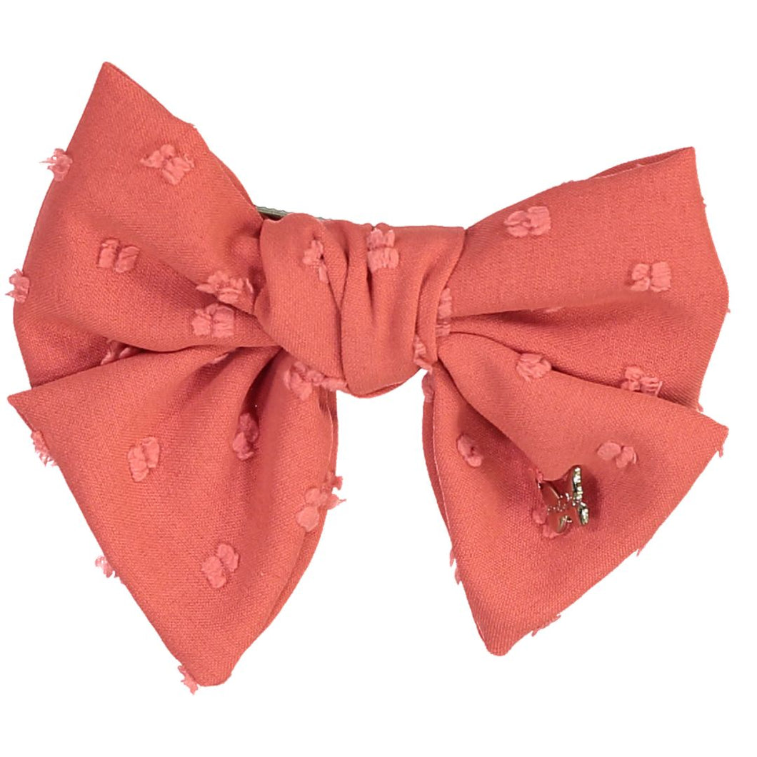 Swiss Dot Medium Bow Clip - Coral