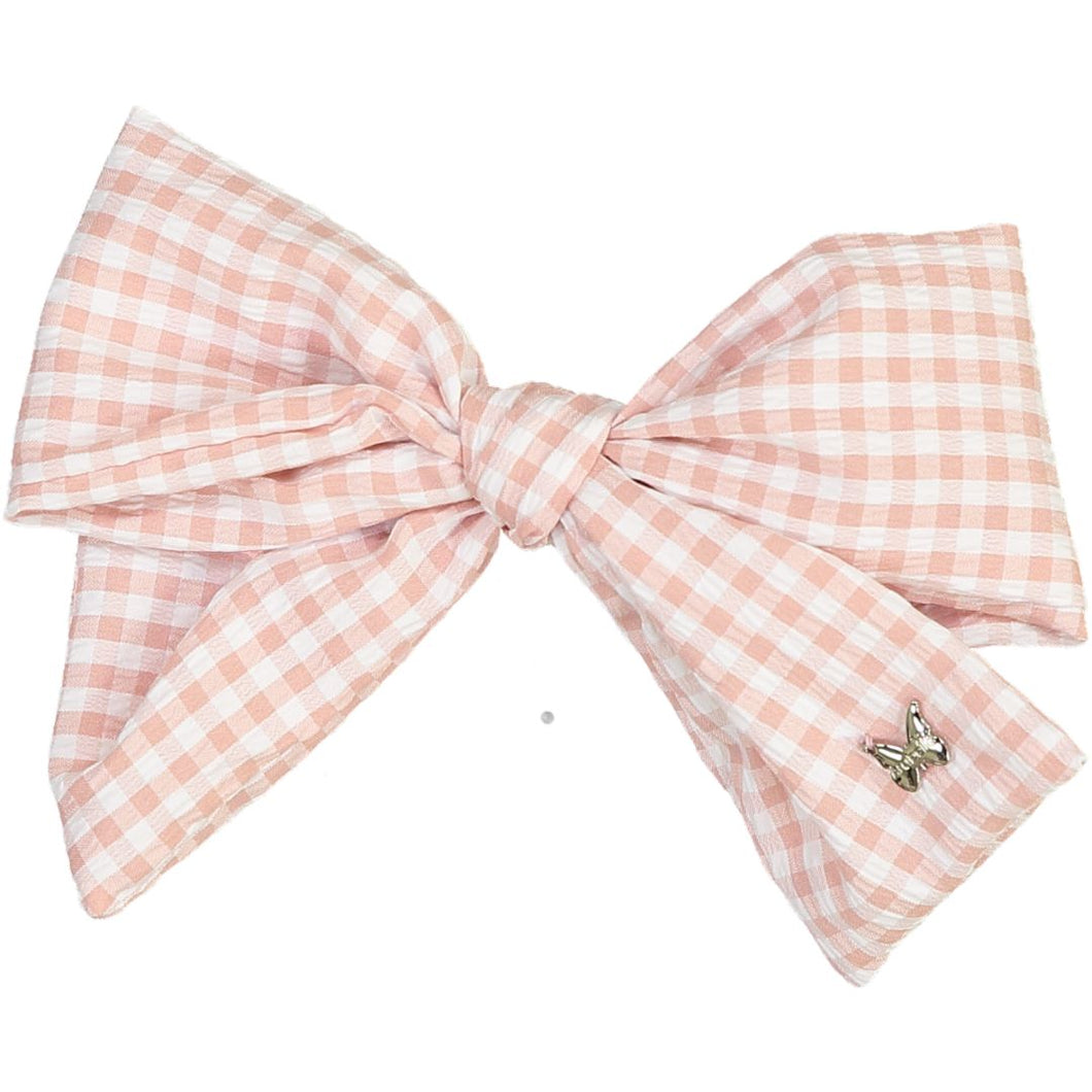 Gingham Bow Clip - Mauve