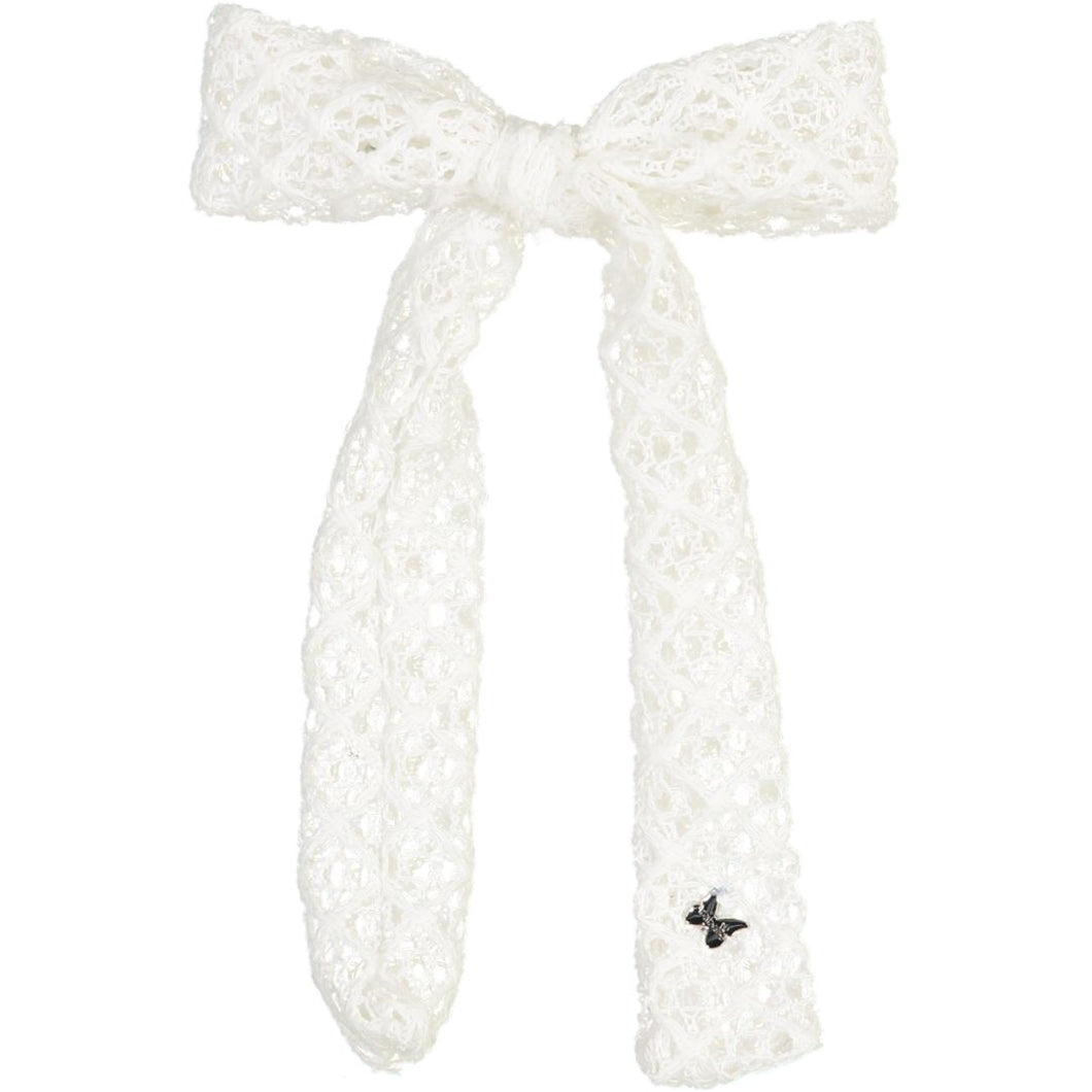 Vintage Net Large Skinny Bow Clip - White