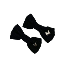 Load image into Gallery viewer, Corduroy Mini Bow Clip Set- Black
