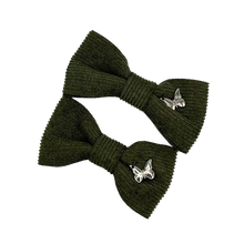 Load image into Gallery viewer, Corduroy Mini Bow Clip Set- Evergreen
