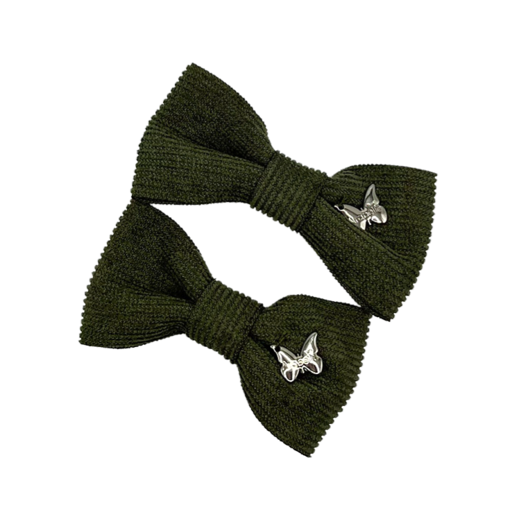 Corduroy Mini Bow Clip Set- Evergreen