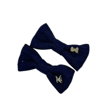 Load image into Gallery viewer, Corduroy Mini Bow Clip Set- Navy
