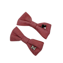 Load image into Gallery viewer, Corduroy Mini Bow Clip Set- Rosewood
