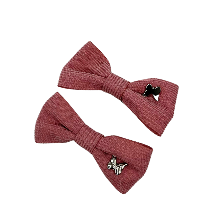 Corduroy Mini Bow Clip Set- Rosewood
